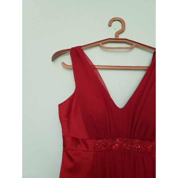 Davids Bridal Womens 2 Formal Maxi Dress Red V Neck Prom Bridesmaid D19352 - Picture 4 of 5